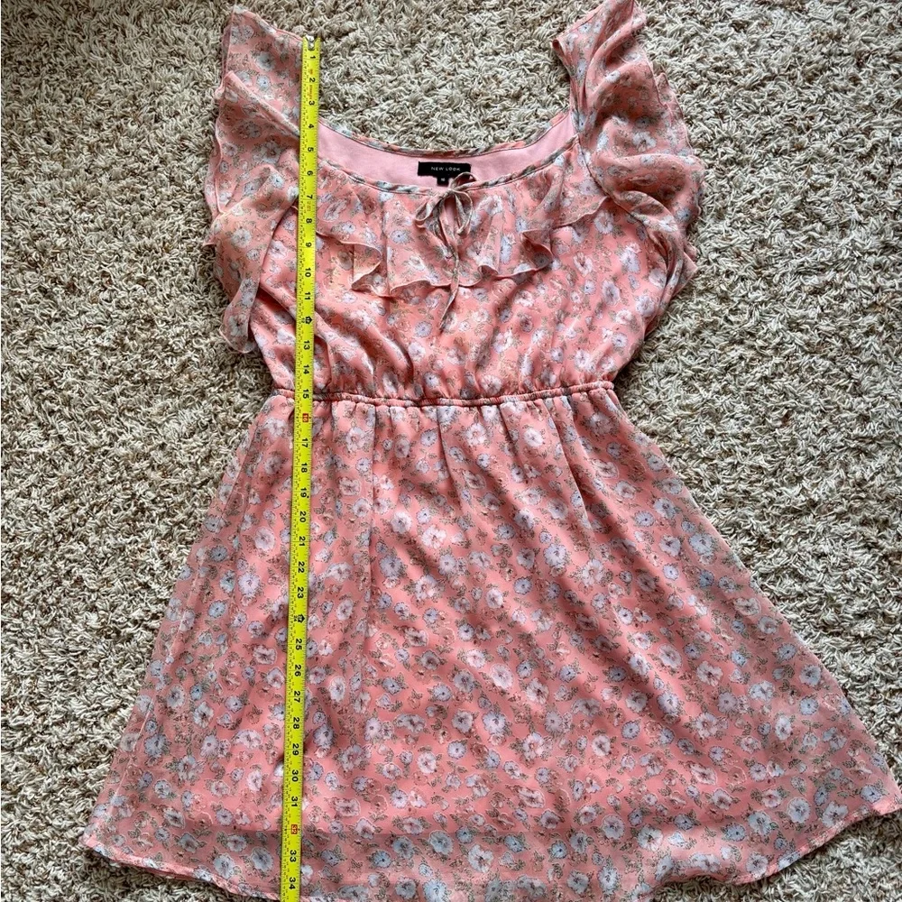 New Look Peach Floral Dress Size 16 Ruffles - Picture 9 of 12